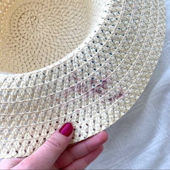 Hat Chapeau Blue Bow Sash Floppy Paper Straw Summer Sun Hat One Size - Picture 8 of 9